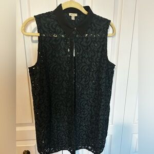 Tristan NWT sleeveless blouse green and black lace